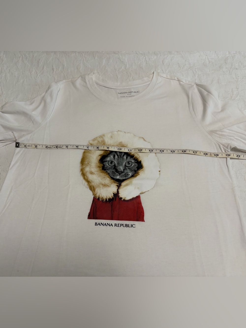 Banana Republic White Tee with Cat Graphic in Red Parka - Picture 6 of 8